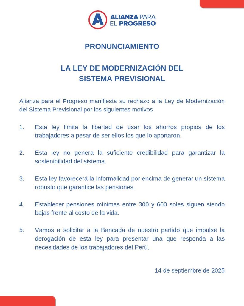 Comunicado Alianza para el Progreso 