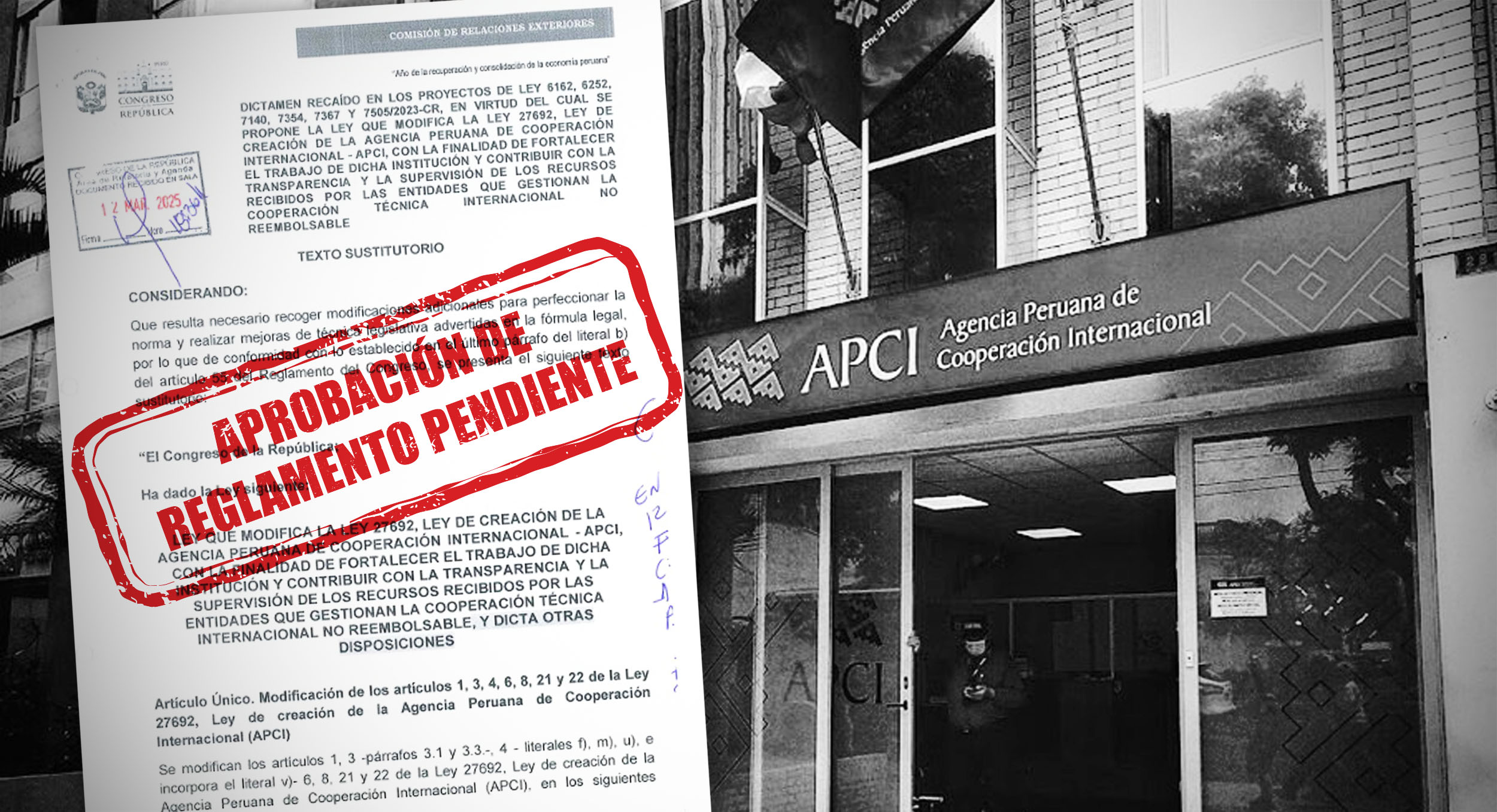 Fachada de la Agencia Peruana de Cooperación Internacional y nueva ley de ONG pendiente de reglamento