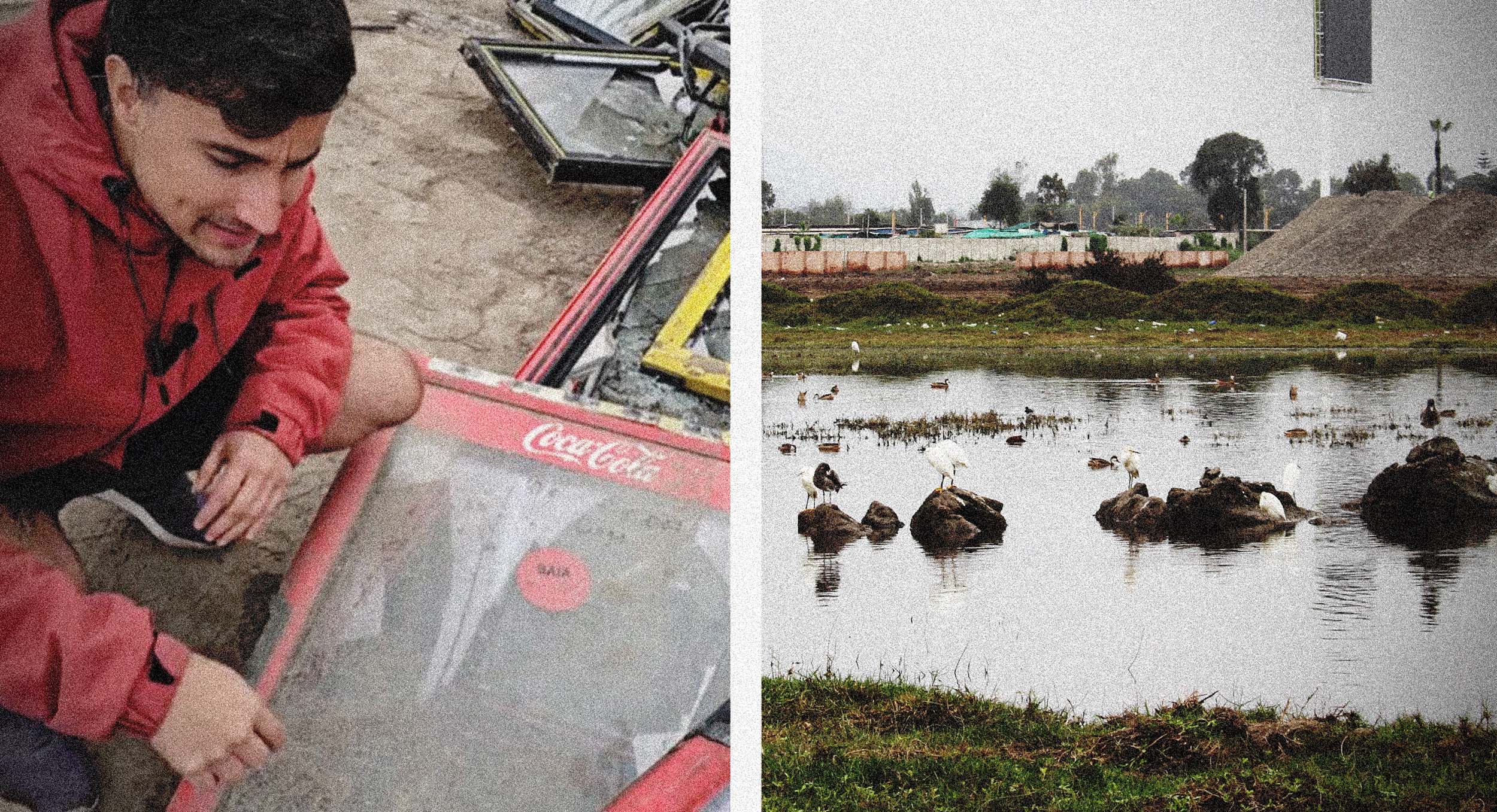 Puertas con logos de Coca Cola y Lindley contaminan humedal