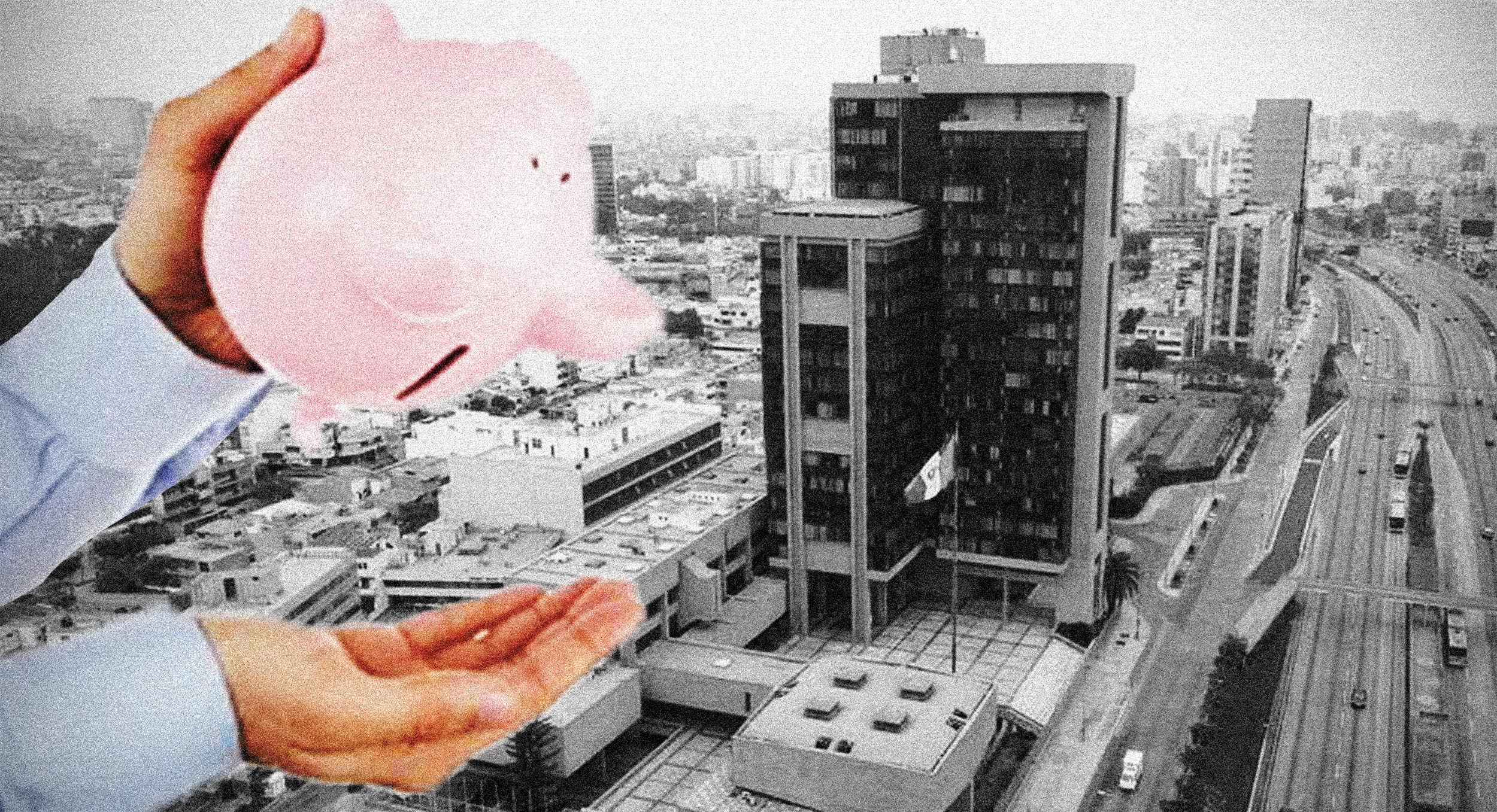 La fachada de Petroperú y una alcancía de dónde no cae dinero