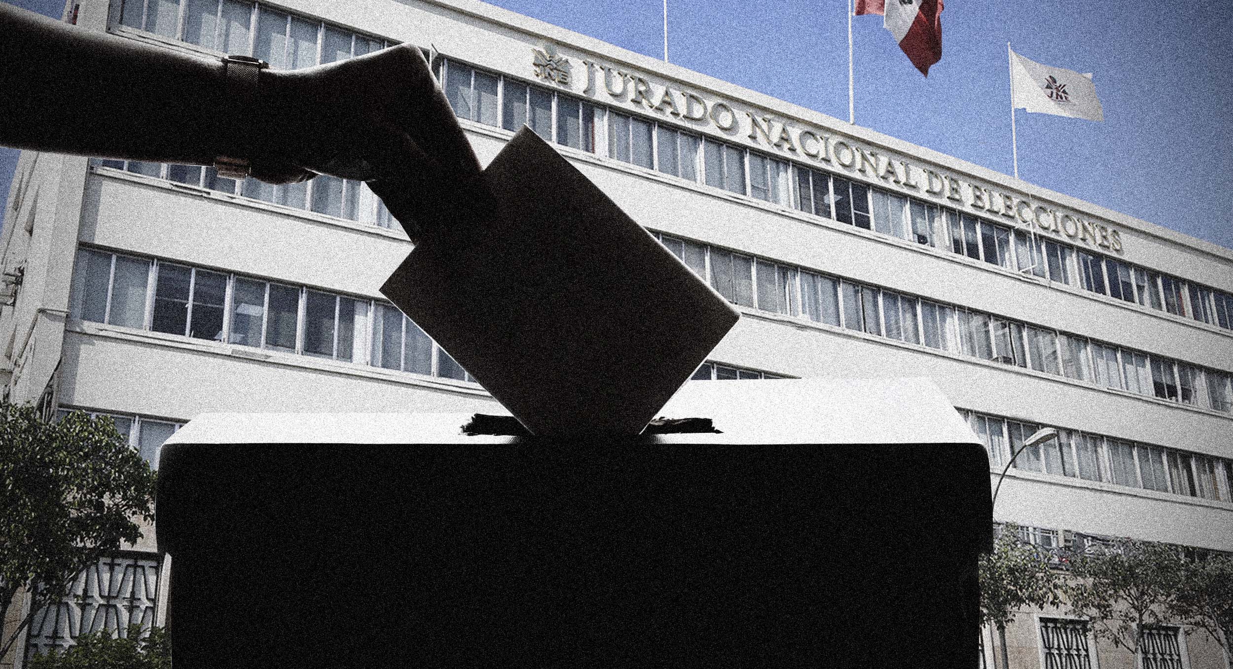 Fachada del Jurado Nacional de Elecciones y una persona votando