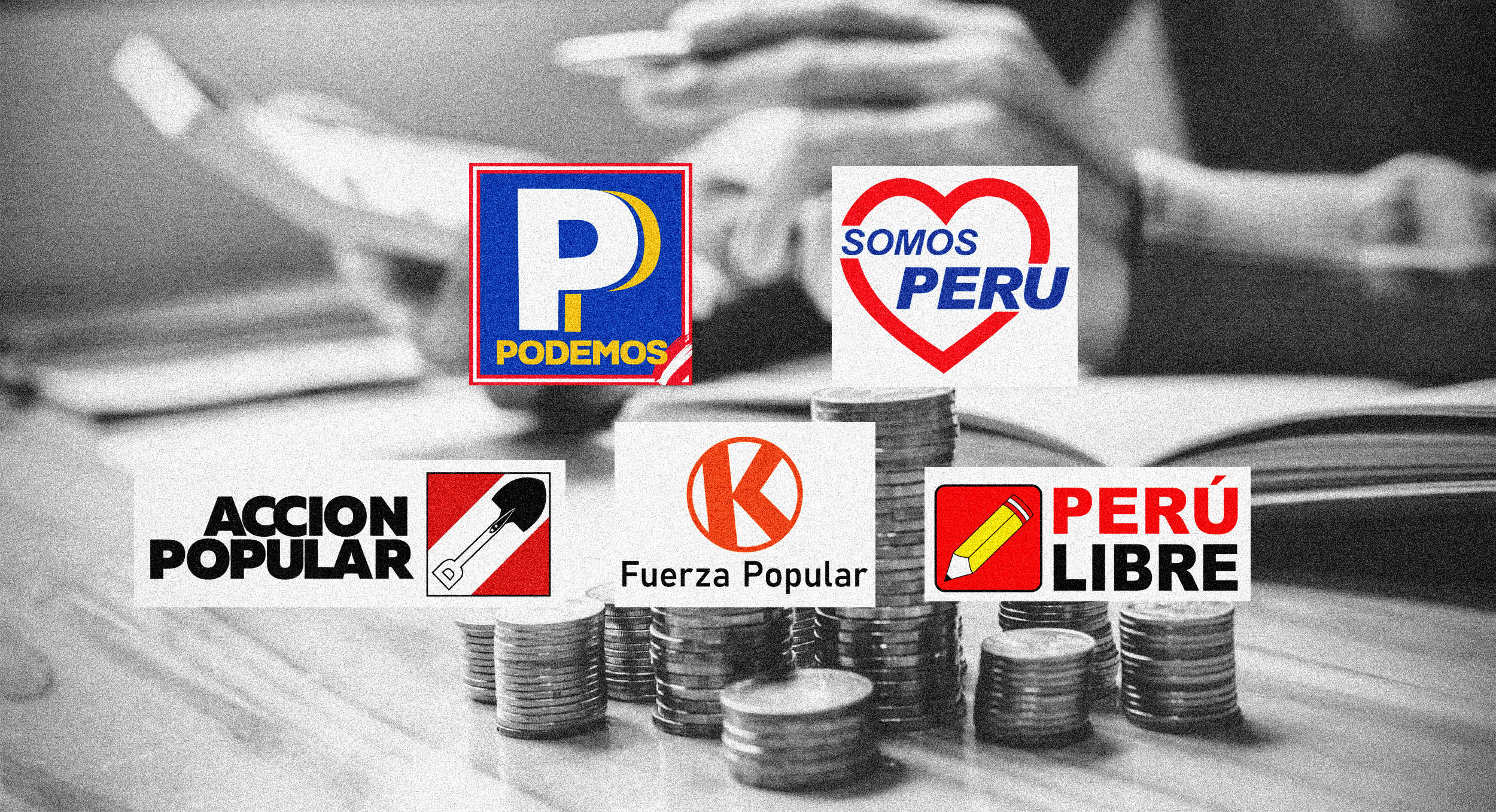 Logos de Podemos Perú, Somos Perú, Acción Popular, Fuerza Popular y Perú Libre